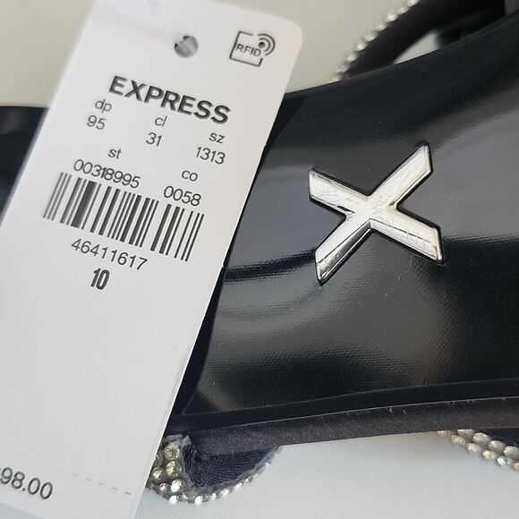 Express NWT Black Pointed Toe Rhinestone Bow Strappy Heels, Size 10 - Picture 6 of 6